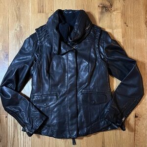 NWT Mackage 3 in 1 Black Lambskin Leather Jacket / Vest / Hood Women's Medium
